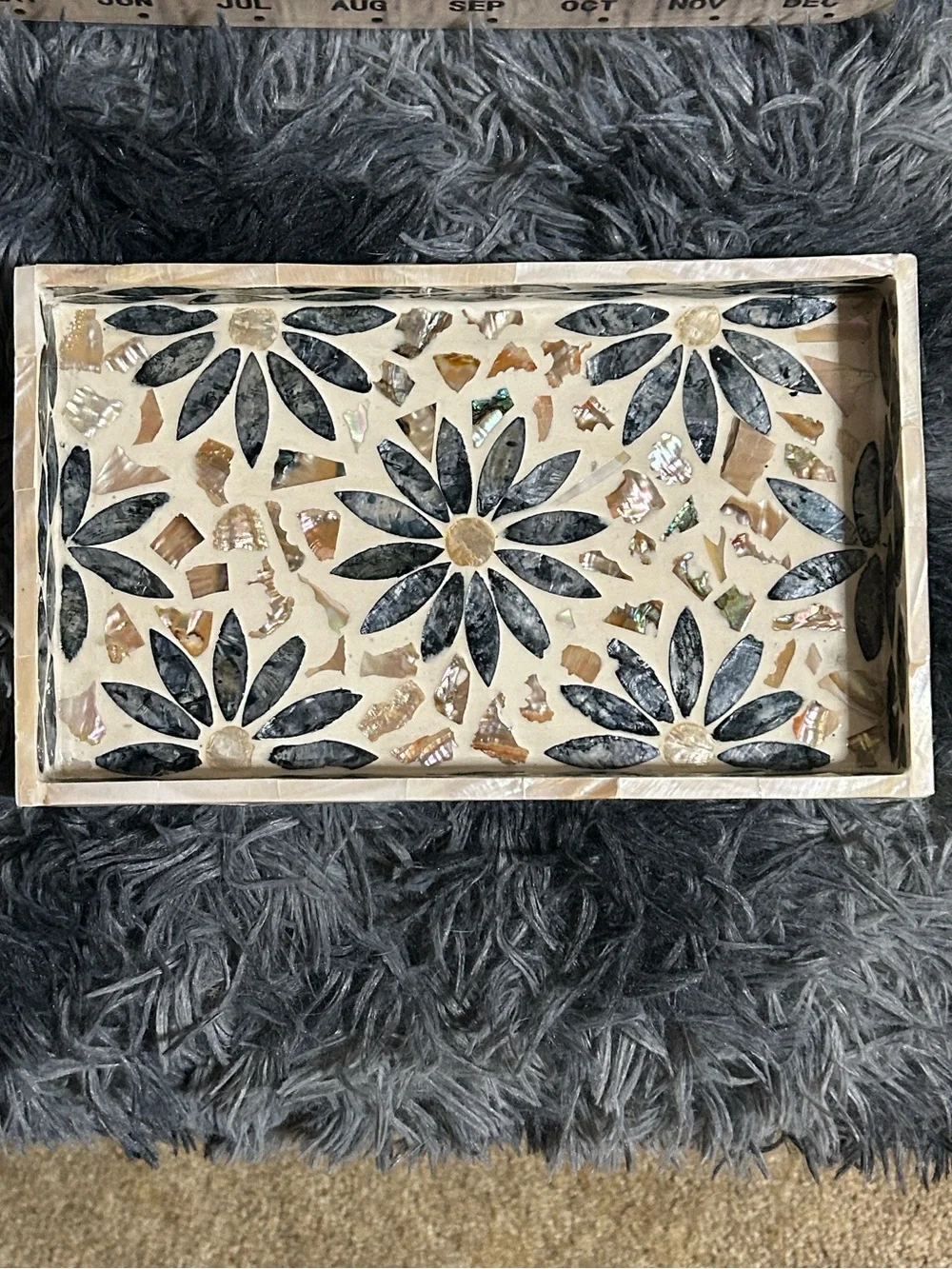 Mother of Pearl Shell Tray - Navy & Brown